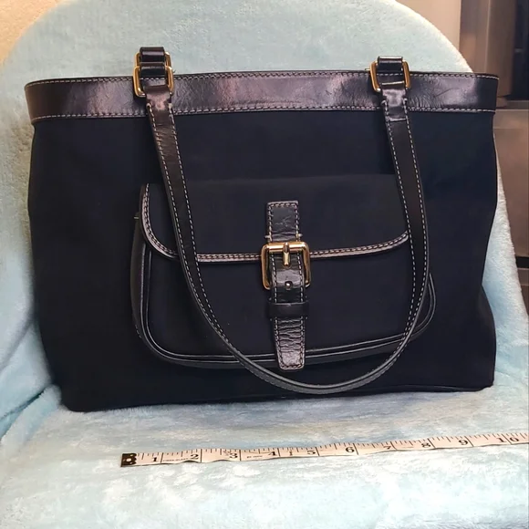 Dooney & Burke Black Leather and Coated Canvas Shoulder Bag - Picture 1 of 17